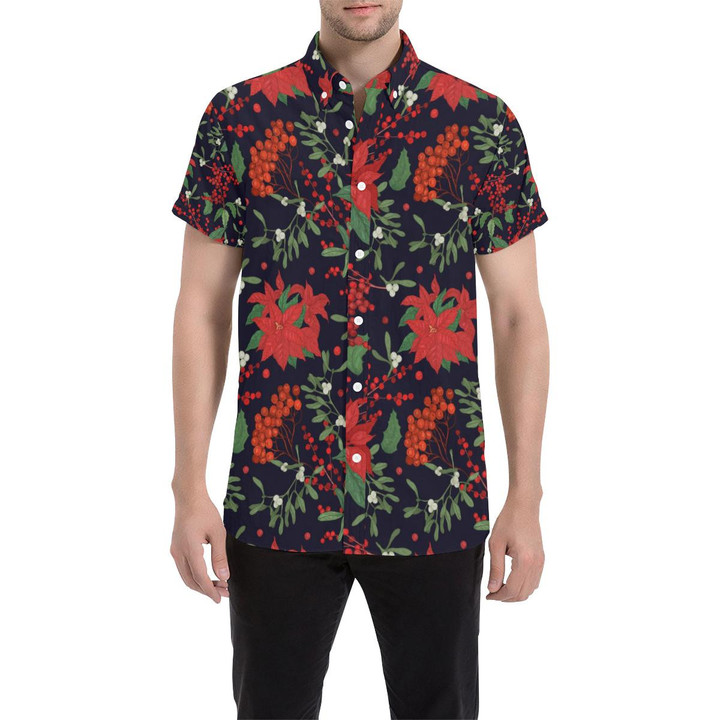 Poinsettia Pattern Print Design Pot02 3d Men's Button Up Shirt