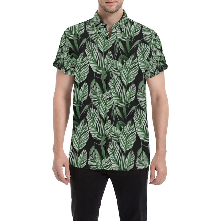 Palm Leaves Pattern Print Design Pl09 3d Men's Button Up Shirt
