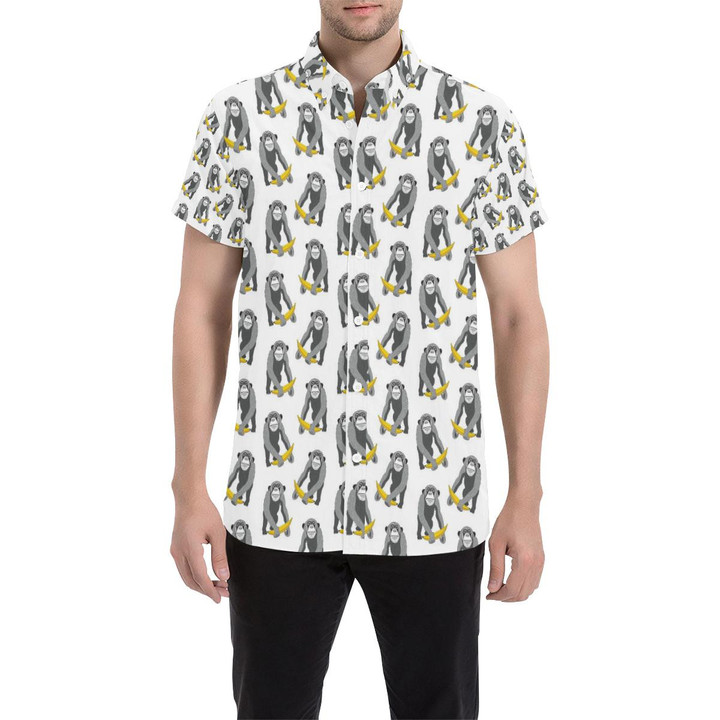 Chimpanzee Pattern Print Design 05 3d Men's Button Up Shirt