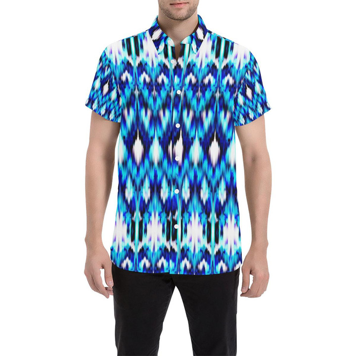Ikat Blue Pattern Print Design 01 3d Men's Button Up Shirt
