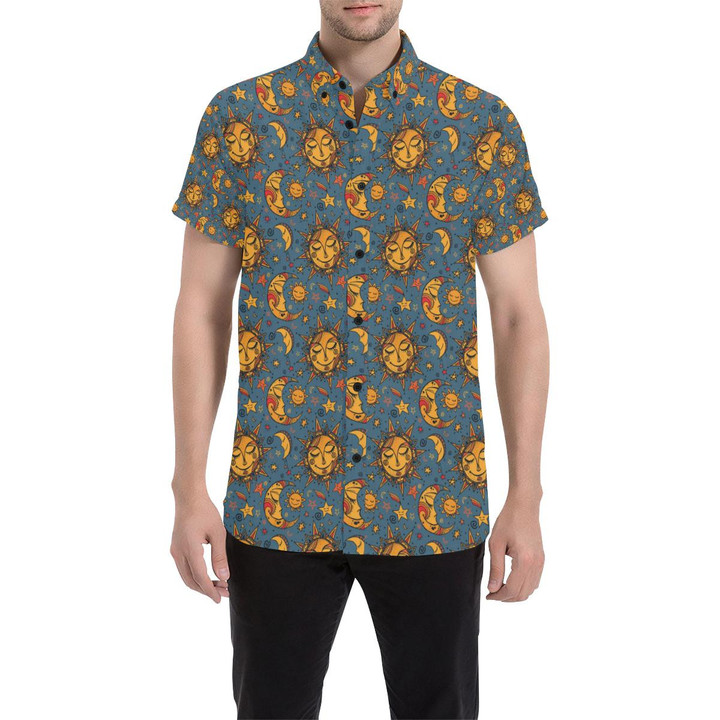 Celestial Moon Sun Pattern Print Design 02 3d Men's Button Up Shirt