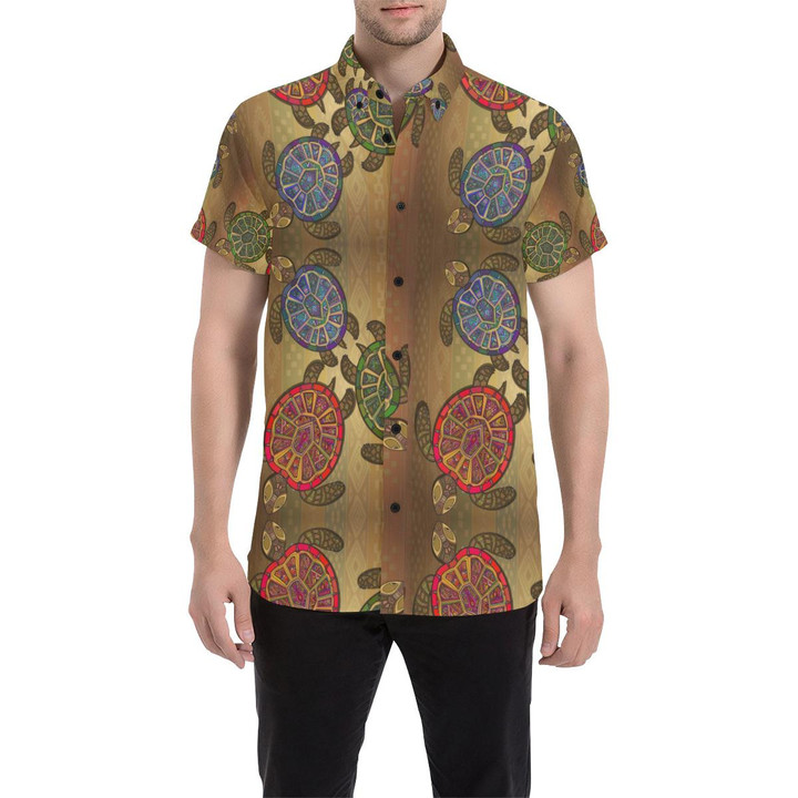 Sea Turtle Tribal Colorful 3d Men's Button Up Shirt