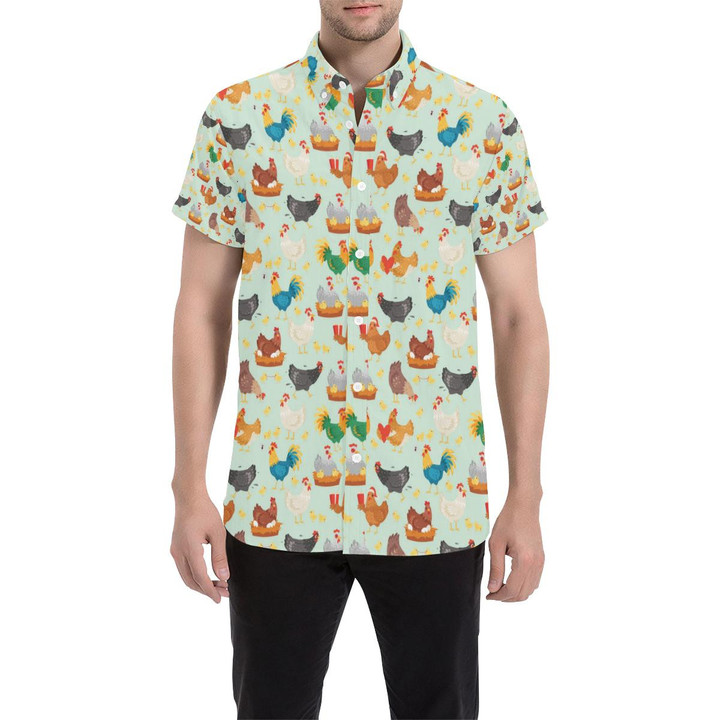 Chicken Pattern Print Design 07 3d Men's Button Up Shirt
