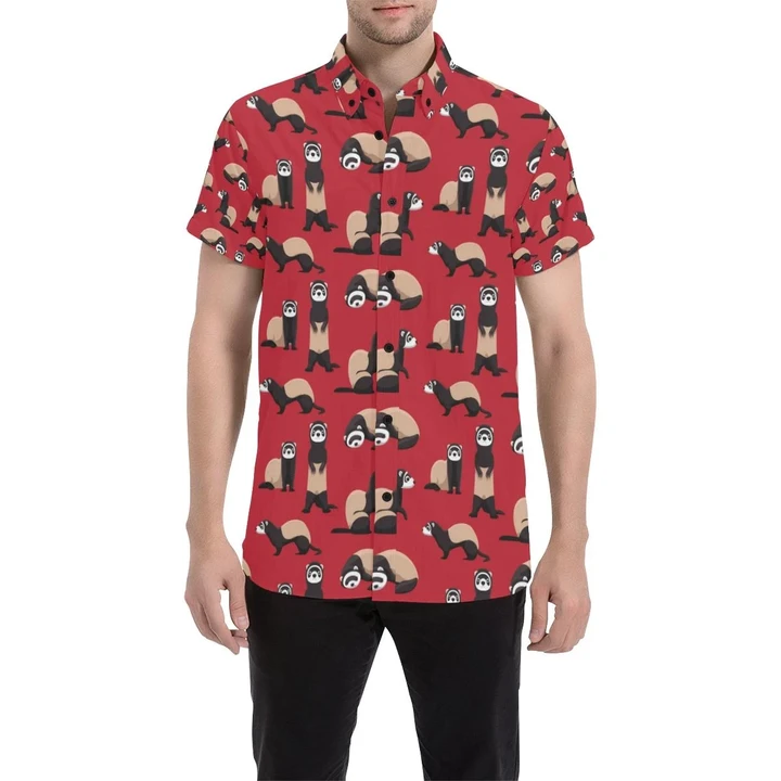 Ferret Pattern Print Design 02 3d Men's Button Up Shirt