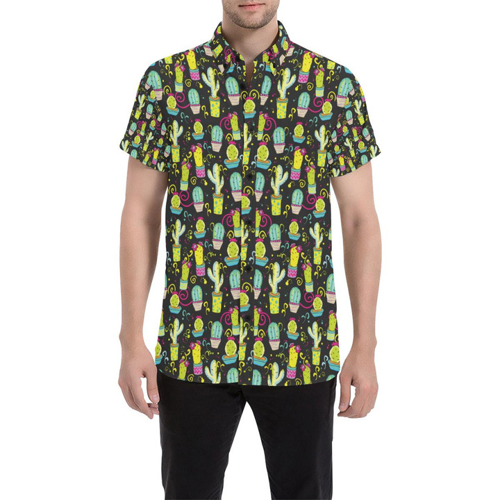 Cactus Neon Style Print Pattern 3d Men's Button Up Shirt