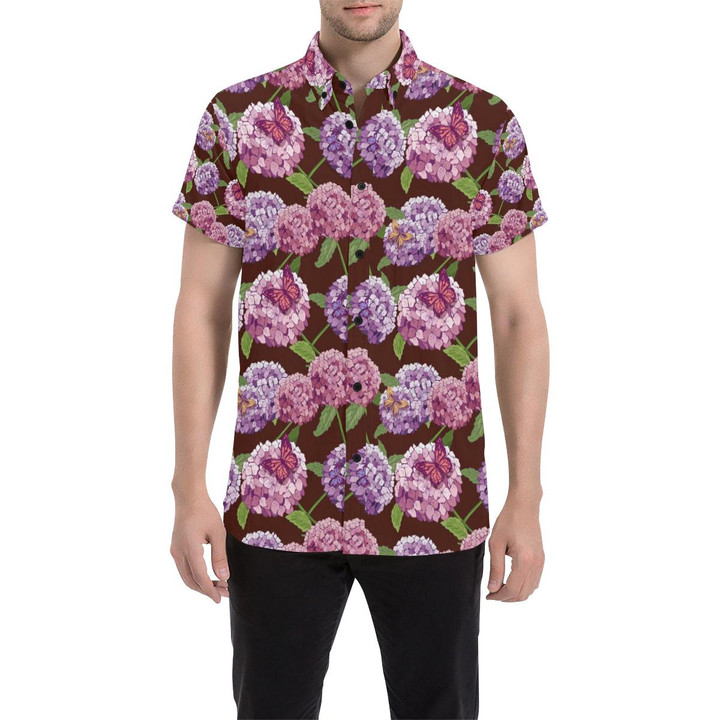 Hydrangea Pattern Print Design Hd08 3d Men's Button Up Shirt