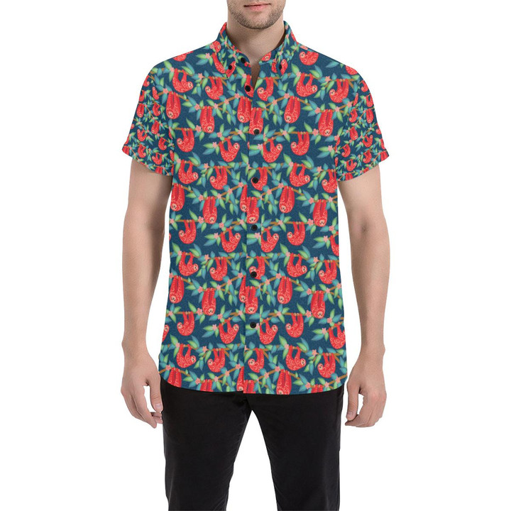Sloth Red Design Themed Print 3d Men's Button Up Shirt