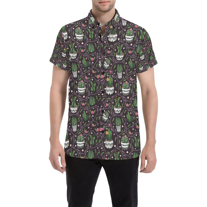 Cactus Pattern Print Design 03 3d Men's Button Up Shirt