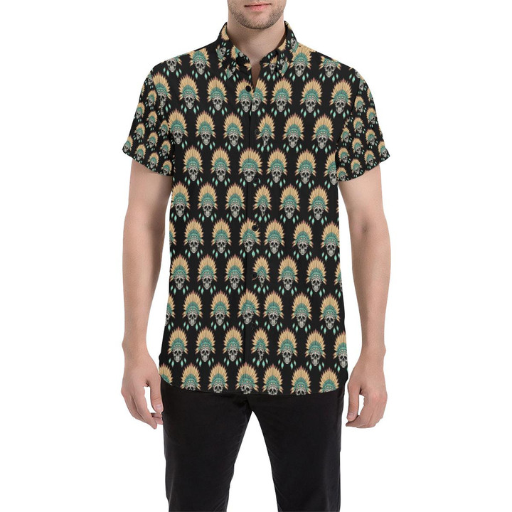 American Indian Skull Pattern 3d Men's Button Up Shirt