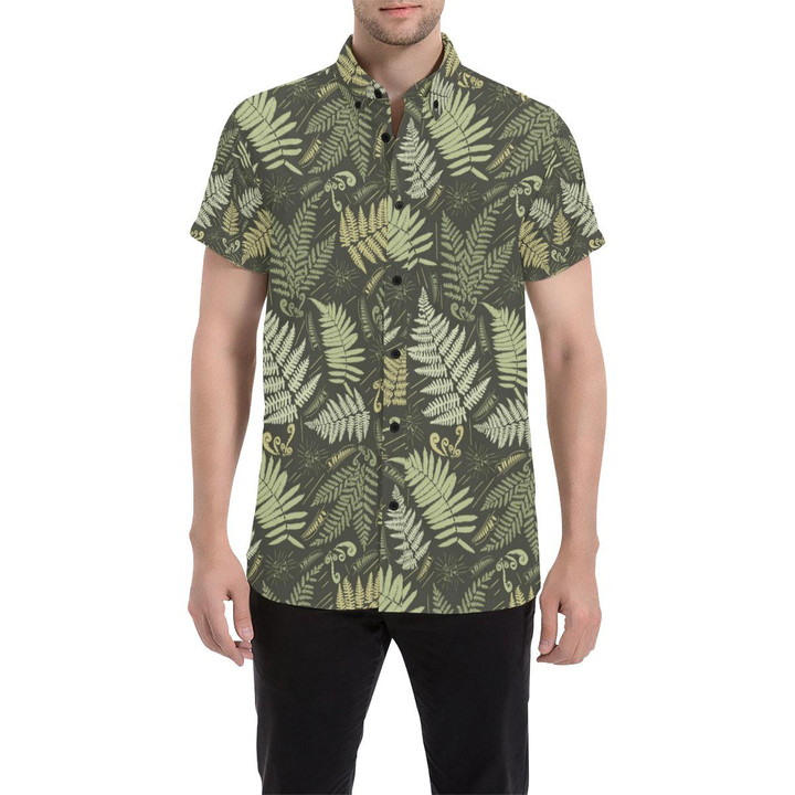 Fern Leave Green Print Pattern 3d Men's Button Up Shirt