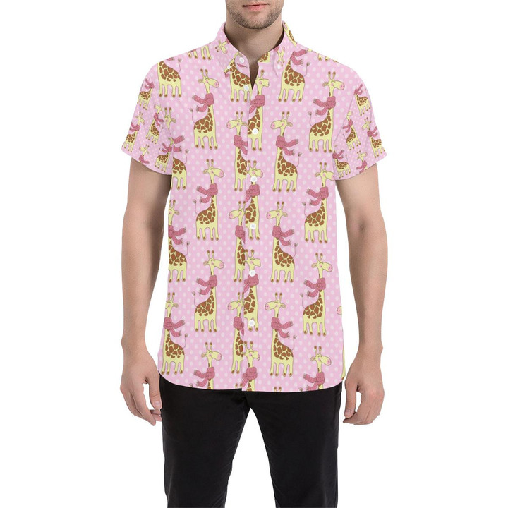 Giraffe Cute Pink Polka Dot Print 3d Men's Button Up Shirt