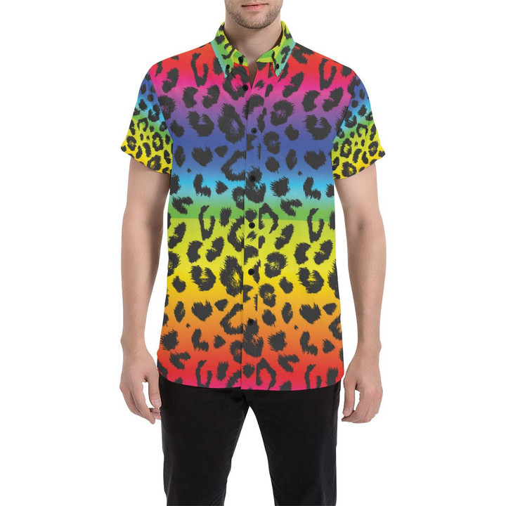 Rainbow Leopard Pattern Print Design A01 3d Men's Button Up Shirt