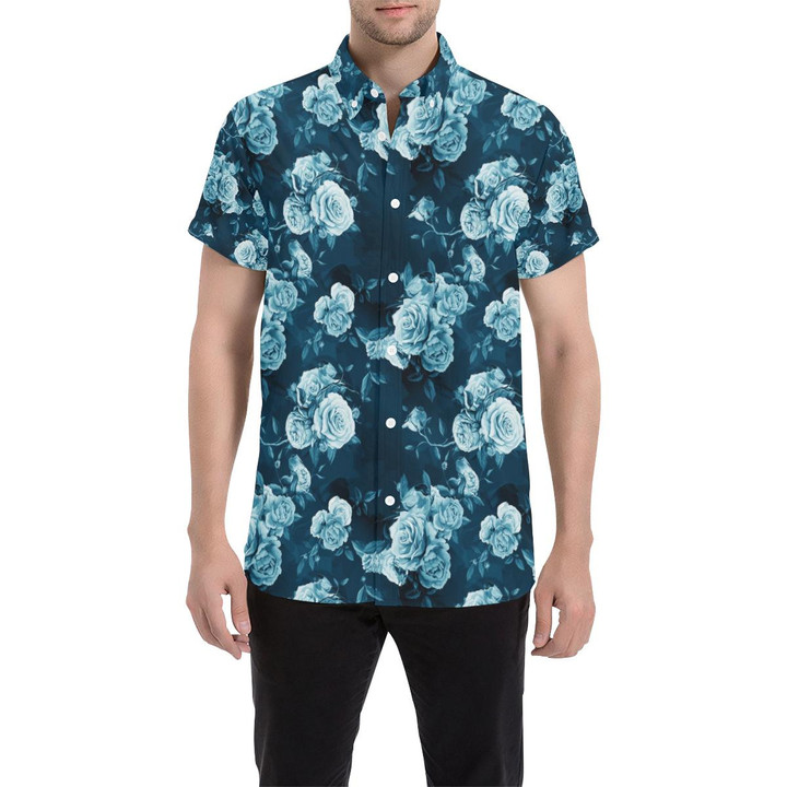 Rose Blue Pattern Print Design Ro014 3d Men's Button Up Shirt