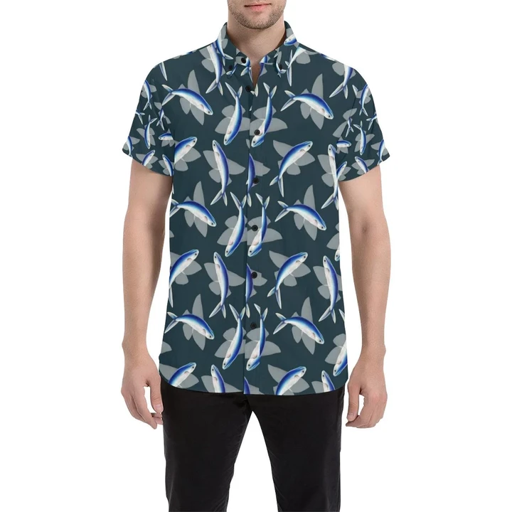Flying Fish Pattern Print Design 04 3d Men's Button Up Shirt