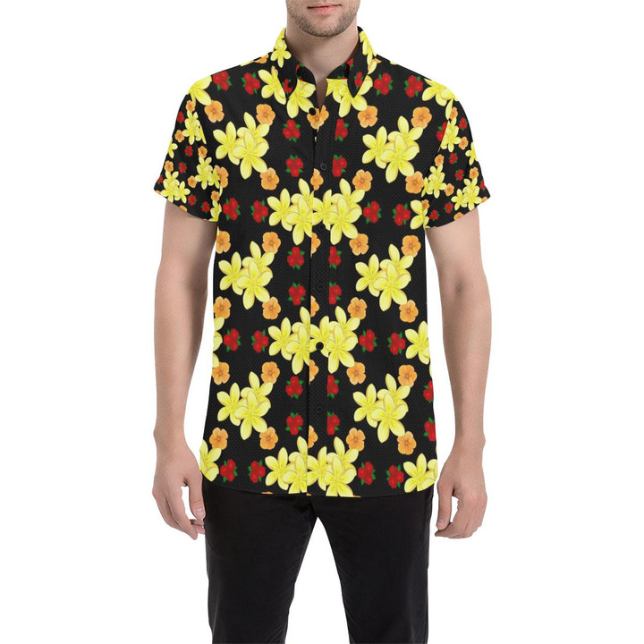 Yellow Plumeria Pattern Print Design Pm04 3d Men's Button Up Shirt