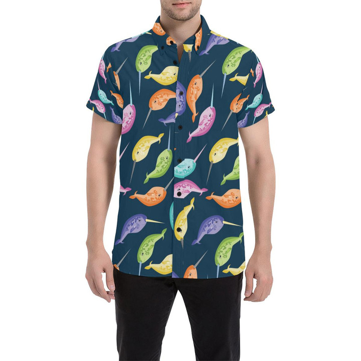 Narwhal Colorful Pattern Print Design 03 3d Men's Button Up Shirt