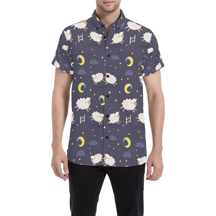 Sheep Night Pattern Print Design 02 3d Men's Button Up Shirt