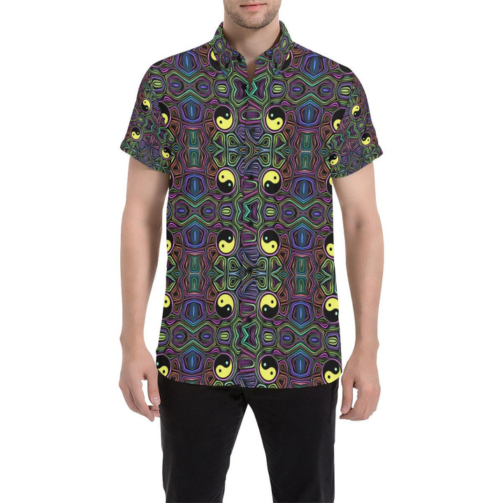 Yin Yang Neon Color Design Print 3d Men's Button Up Shirt