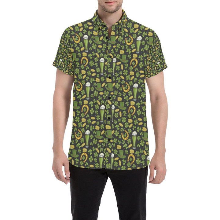 Clover St Patricks Pattern Print Design 03 3d Men's Button Up Shirt