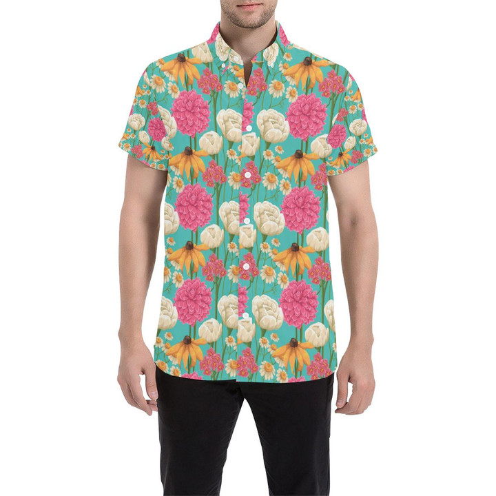 Summer Floral Pattern Print Design Sf07 3d Men's Button Up Shirt