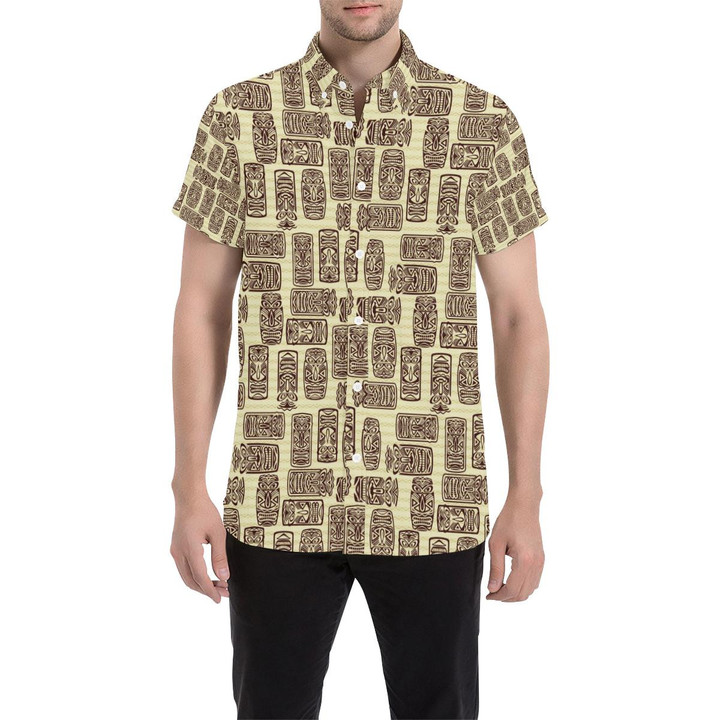 Tiki Brown Mask Print 3d Men's Button Up Shirt
