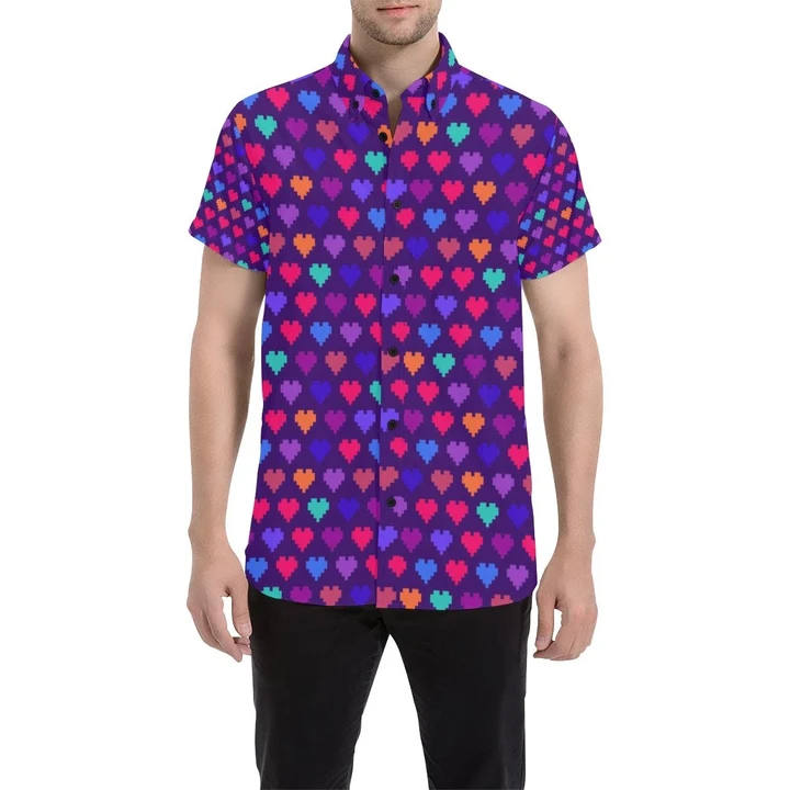 Heart Pixel Pattern Print Design He03 3d Men's Button Up Shirt