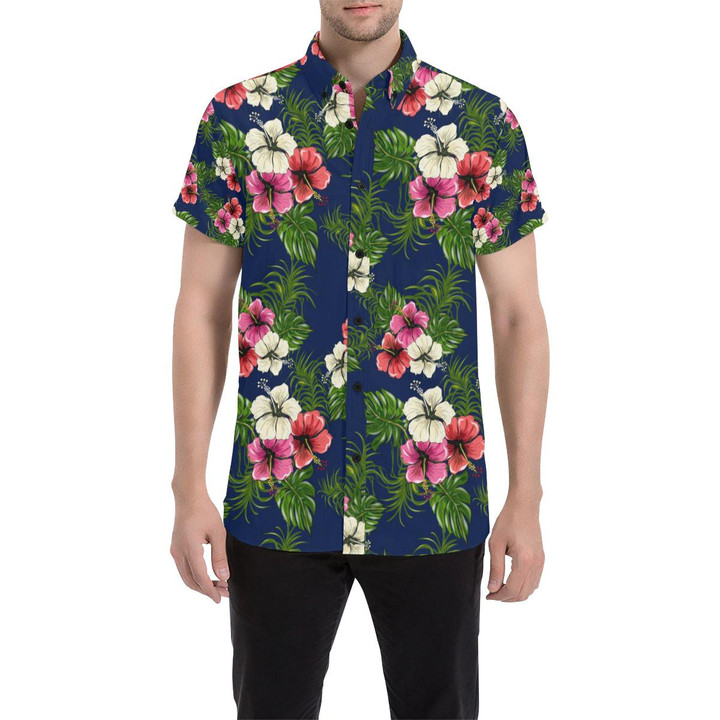 Hibiscus Pattern Print Design Hb028 3d Men's Button Up Shirt