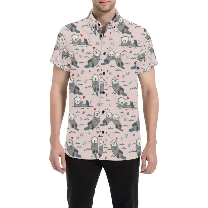 Sea Otter Pattern Print Design 02 3d Men's Button Up Shirt
