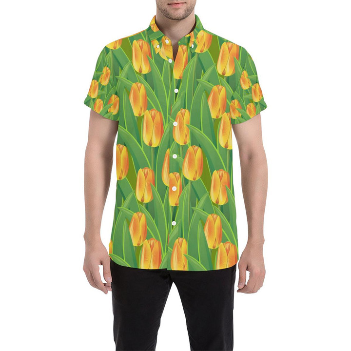 Tulip Orange Pattern Print Design Tp07 3d Men's Button Up Shirt
