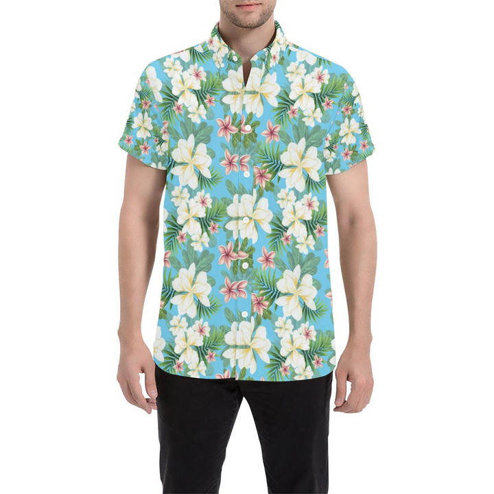 Plumeria Pattern Print Design Pm028 3d Men's Button Up Shirt