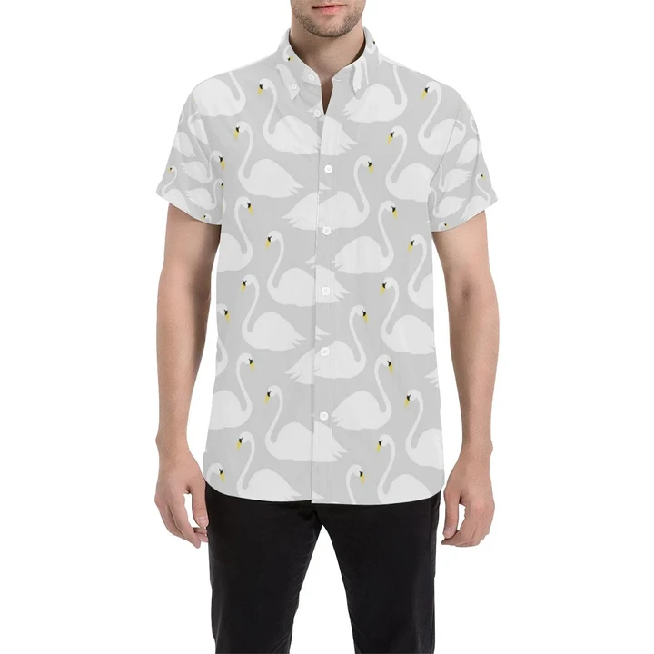 Swan Pattern Print Design 02 3d Men's Button Up Shirt