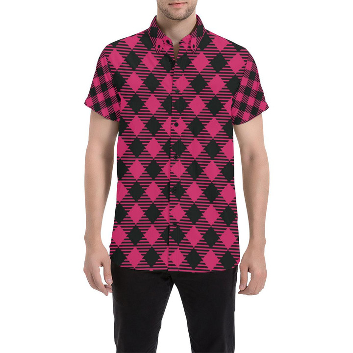 Buffalo Check Pink Pattern Print Design 01 3d Men's Button Up Shirt