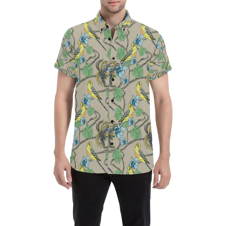 Parakeet Pattern Print Design A02 3d Men's Button Up Shirt