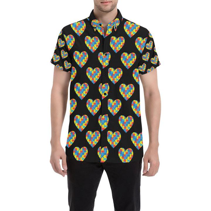 Autism Awareness Heart Design Print 3d Men's Button Up Shirt
