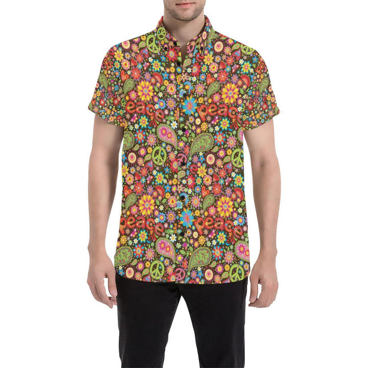 Flower Power Peace Paisley Themed Print 3d Men's Button Up Shirt