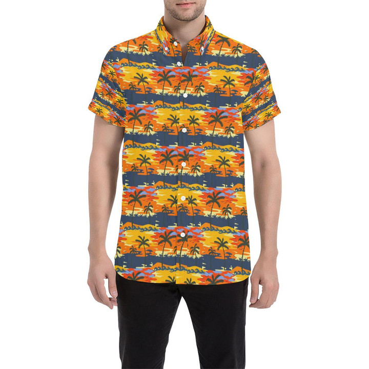 Palm Tree Pattern Print Design Pt010 3d Men's Button Up Shirt