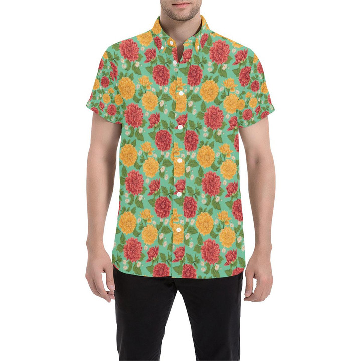 Dahlia Pattern Print Design Dh011 3d Men's Button Up Shirt