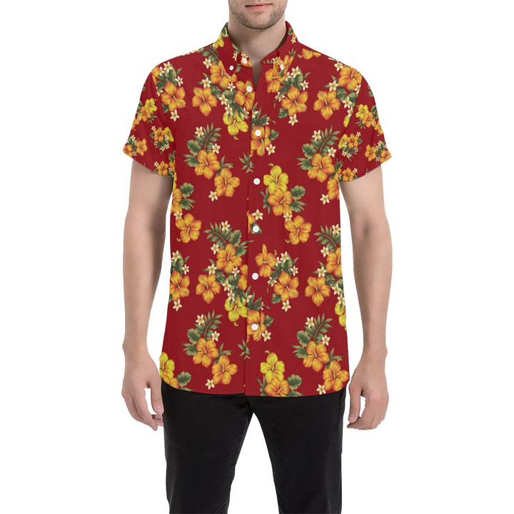 Orange Hibiscus Pattern Print Design Hb026 3d Men's Button Up Shirt