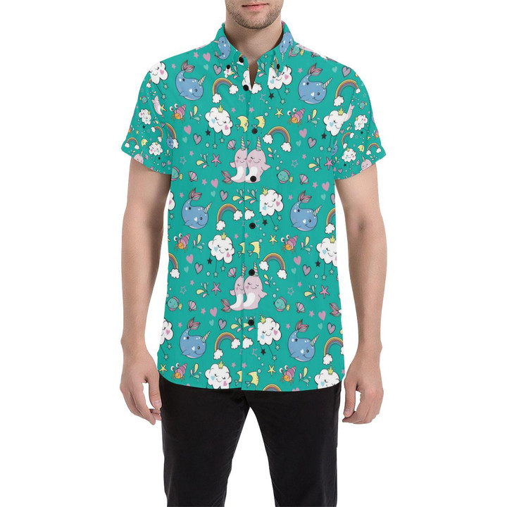 Narwhal Pattern Print Design 04 3d Men's Button Up Shirt
