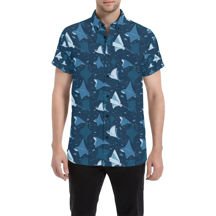 Manta Ray Pattern Print Design 02 3d Men's Button Up Shirt