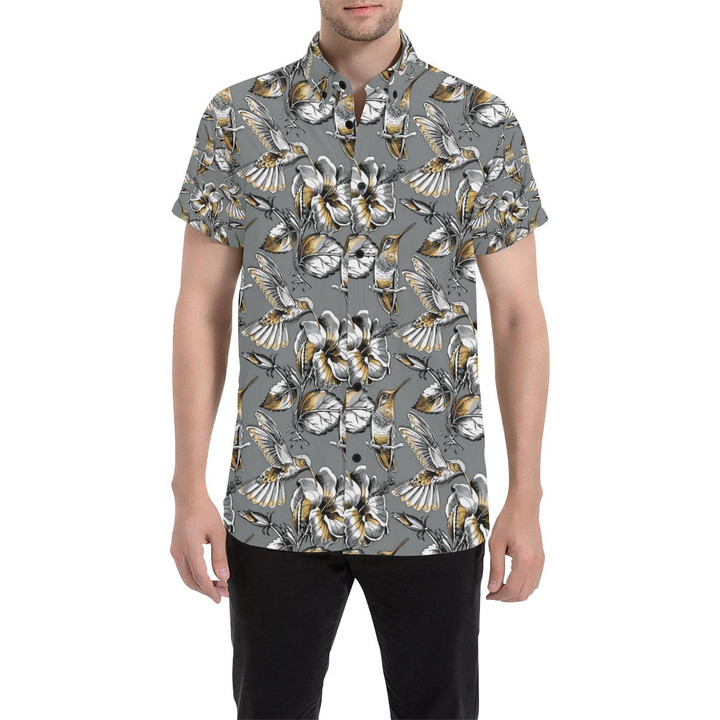 Hummingbird Pattern Print Design 02 3d Men's Button Up Shirt