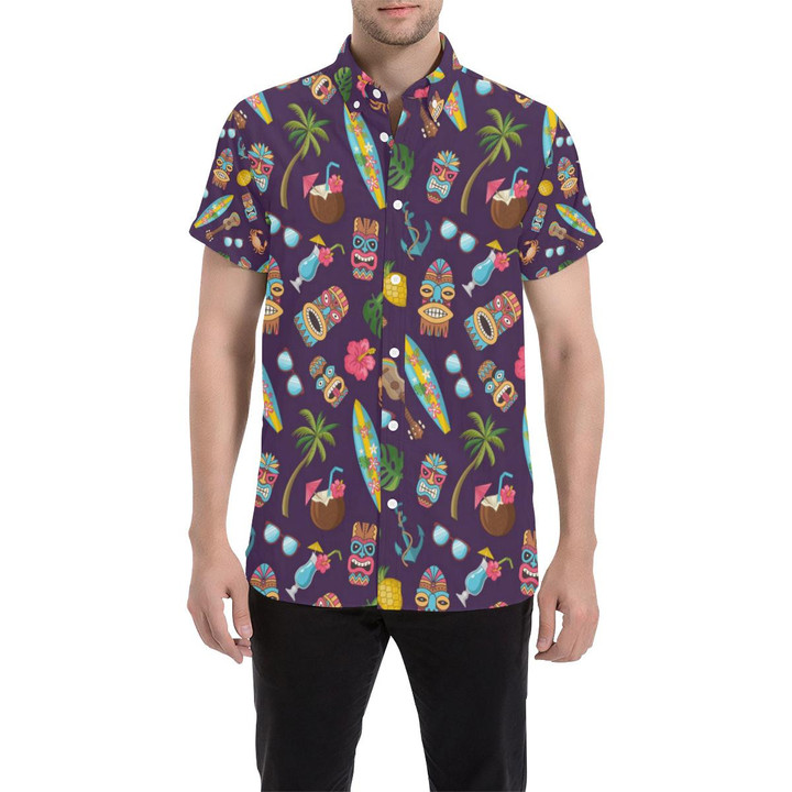 Hawaiian Themed Pattern Print Design H024 3d Men's Button Up Shirt