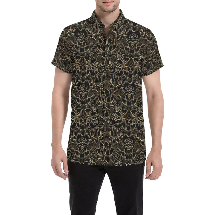Lotus Gold Mandala Design Themed 3d Men's Button Up Shirt