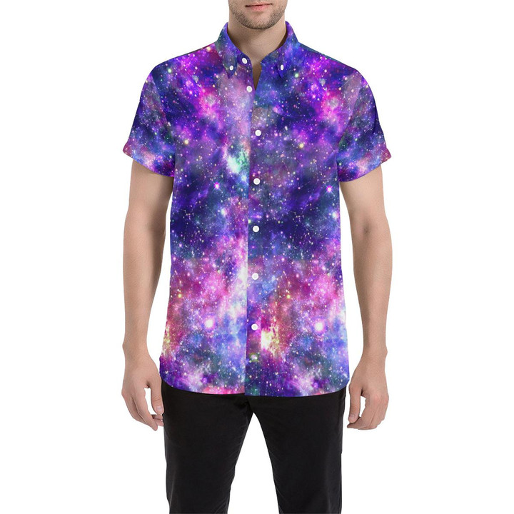 Galaxy Night Stardust Space Print 3d Men's Button Up Shirt