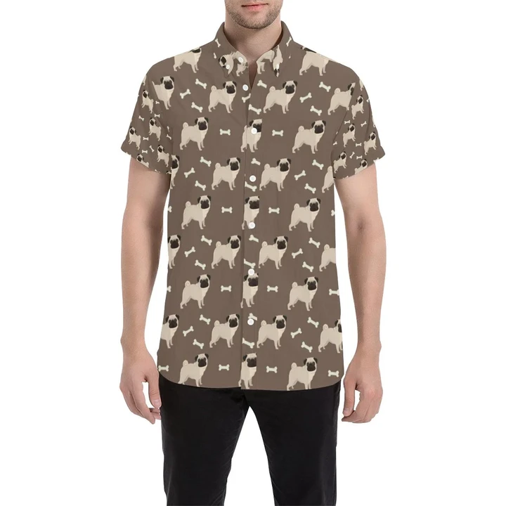 Pug Pattern Print Design A02 3d Men's Button Up Shirt