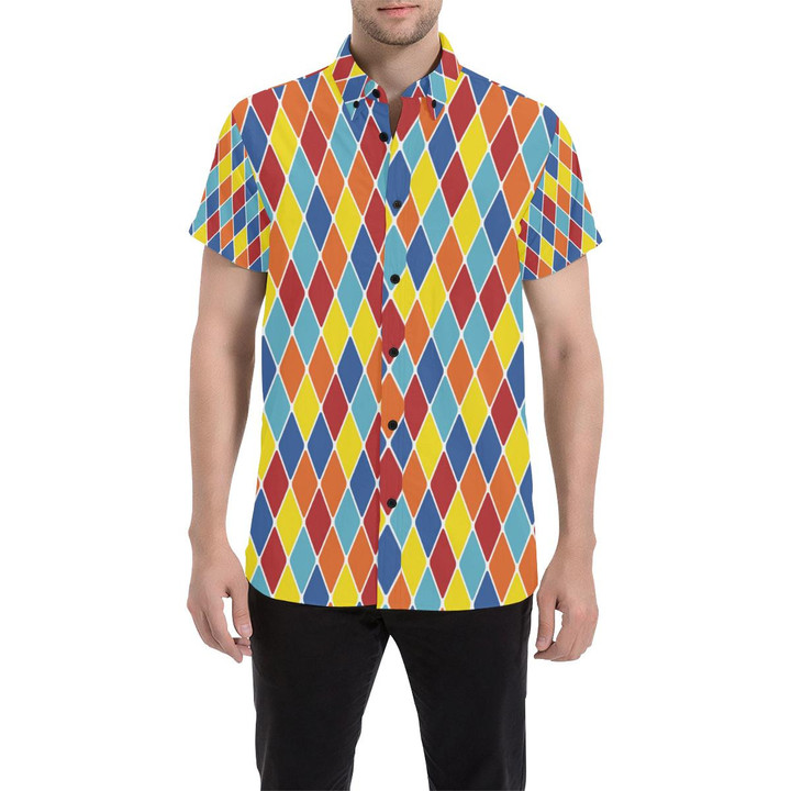 Harlequin Pattern Print Design 01 3d Men's Button Up Shirt