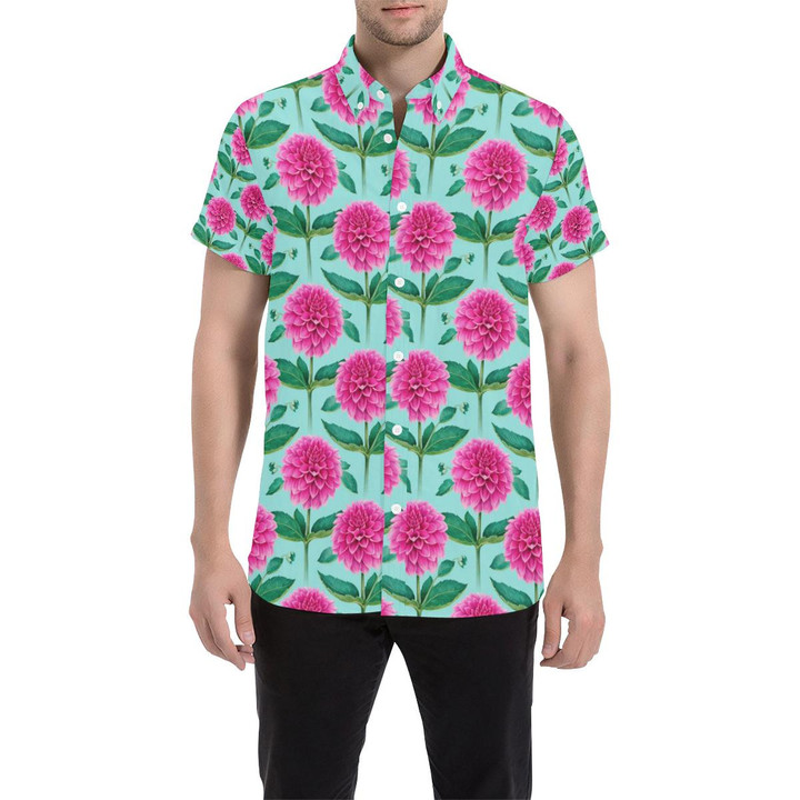 Dahlia Pattern Print Design Dh08 3d Men's Button Up Shirt