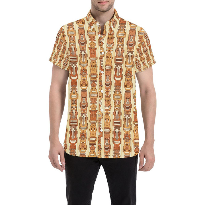 Tiki Orange Vertical Pattern 3d Men's Button Up Shirt