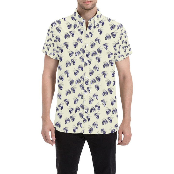 Bee Pattern Print Design 02 3d Men's Button Up Shirt