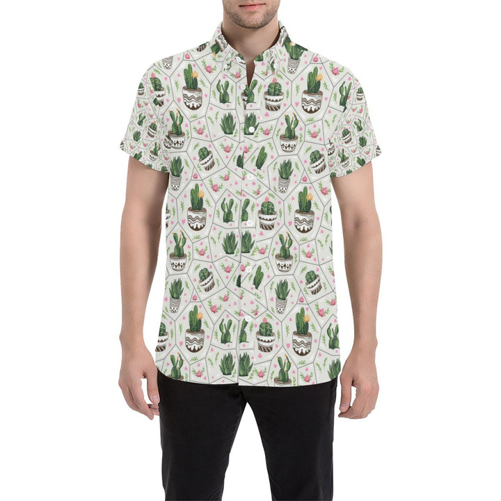 Cactus Pattern Print Design 04 3d Men's Button Up Shirt